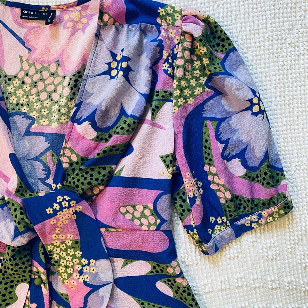 ASOS‎ Tie Front Button Up Mini Dress in Floral Lavender - Picture 6 of 10